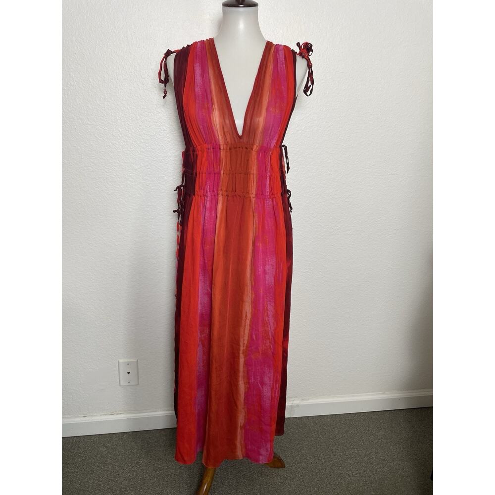 Zara Maxi Dress Color Blorck Striped Plunge Lined Summer FLAWS